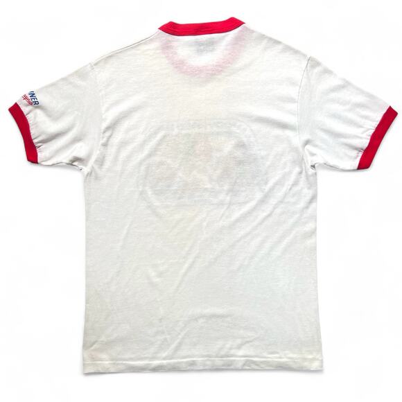 True Vintage 80s Jerzees Dam Covered Bridge Run Motorcycle Race Ringer T Shirt M - Picture 5 of 11